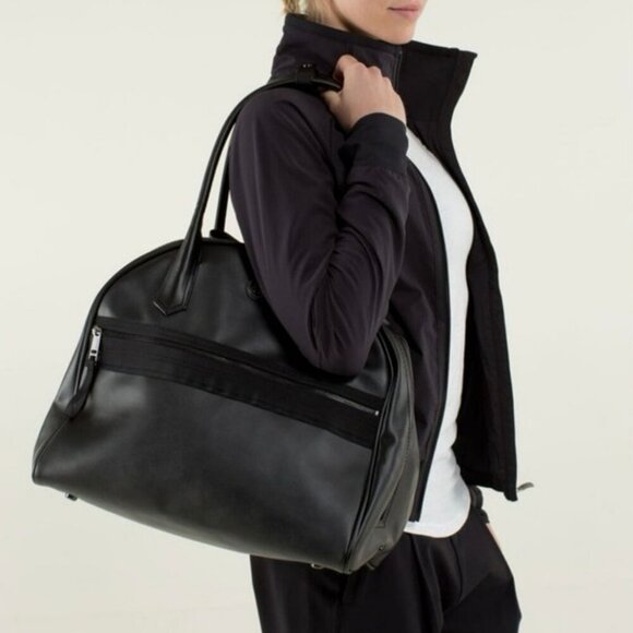 Lululemon Sweat Once A Day Black Gym Duffel Bag Yoga Travel Tote - Picture 3 of 10